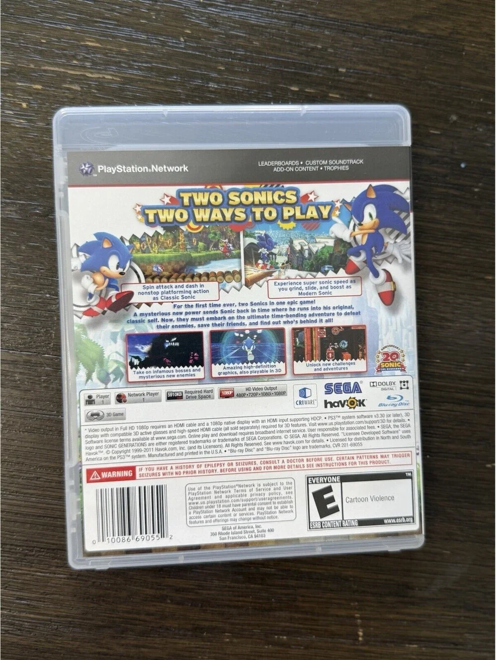 Sonic Generations (Sony PlayStation 3, PS3, 2011) Complete CIB Tested Action